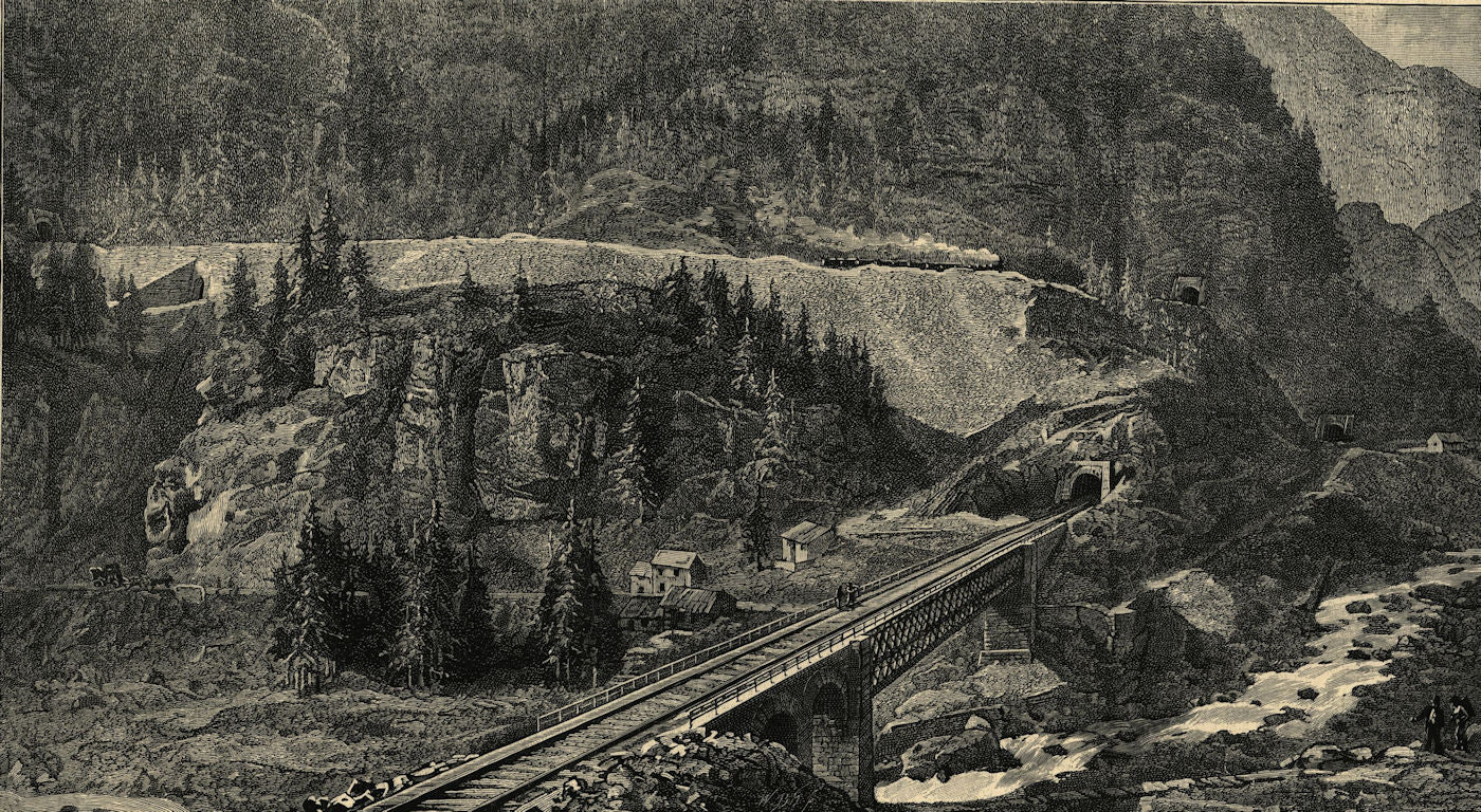 St. Gothard Railway: tunnels & zigzag near Monte Piottino. Switzerland 1882
